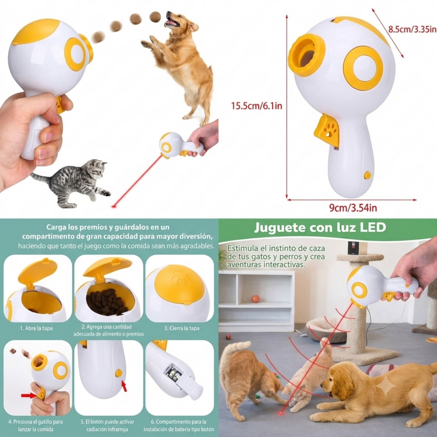 Pistola Lanzadora de Alimentos para Gatos y Perros